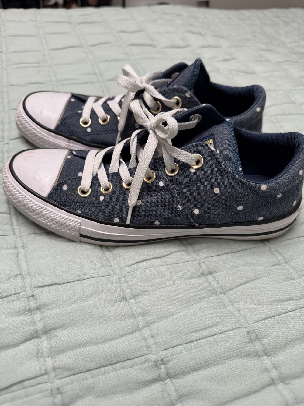 Converse Navy Polka Dot Low-Top Sneakers with White Accents - Picture 3 of 8